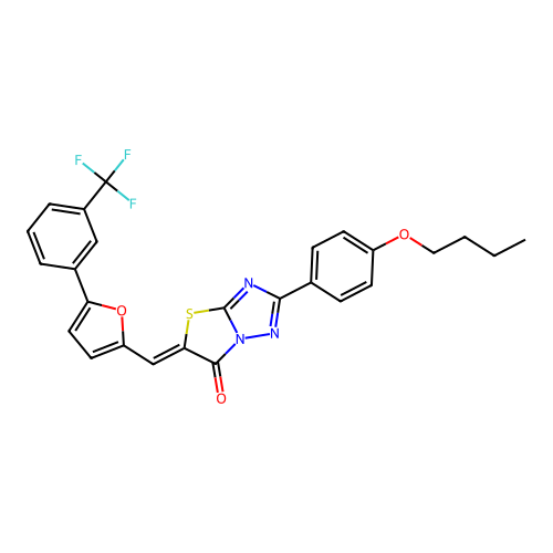 (Z)-2-(4-butoxyphenyl)-5-((5-(3-(trifluoromethyl)phenyl)furan-2-yl)methylene)thiazolo[3,2-b][1,2,4]triazol-6(5H)-one structure