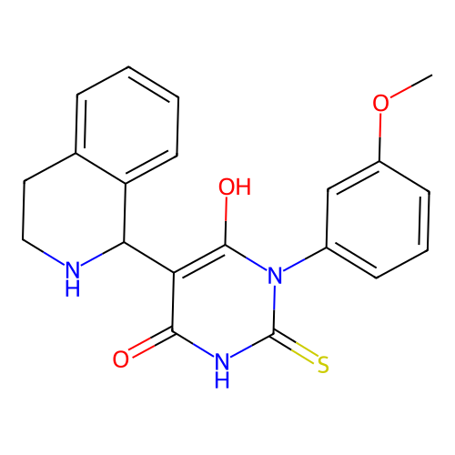 6-hydroxy-3-(3-methoxyphenyl)-5-(1,2,3,4-tetrahydroisoquinolin-1-yl)-2-thioxo-2,3-dihydropyrimidin-4(1H)-one structure