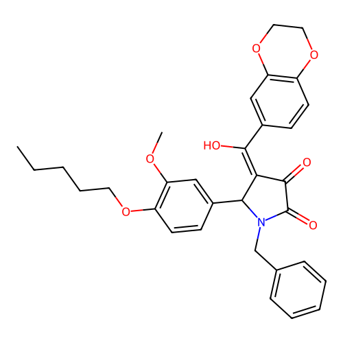 (4E)-1-benzyl-4-[2,3-dihydro-1,4-benzodioxin-6-yl(hydroxy)methylidene]-5-(3-methoxy-4-pentoxyphenyl)pyrrolidine-2,3-dione structure