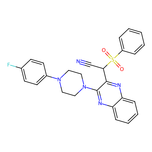 {3-[4-(4-fluorophenyl)piperazin-1-yl]quinoxalin-2-yl}(phenylsulfonyl)acetonitrile structure