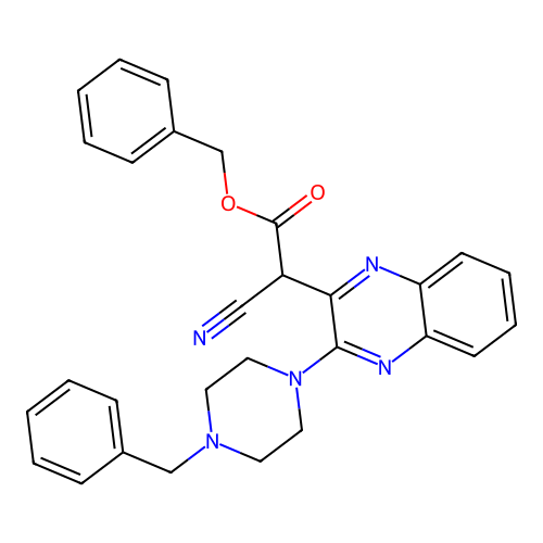 Benzyl [3-(4-benzylpiperazin-1-yl)quinoxalin-2-yl](cyano)acetate structure