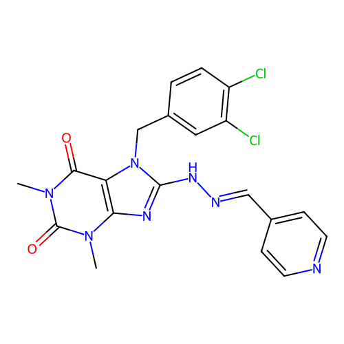 (E)-7-(3,4-dichlorobenzyl)-1,3-dimethyl-8-(2-(pyridin-4-ylmethylene)hydrazinyl)-1H-purine-2,6(3H,7H)-dione structure
