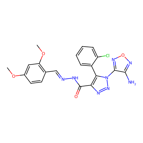 (E)-1-(4-amino-1,2,5-oxadiazol-3-yl)-5-(2-chlorophenyl)-N'-(2,4-dimethoxybenzylidene)-1H-1,2,3-triazole-4-carbohydrazide structure