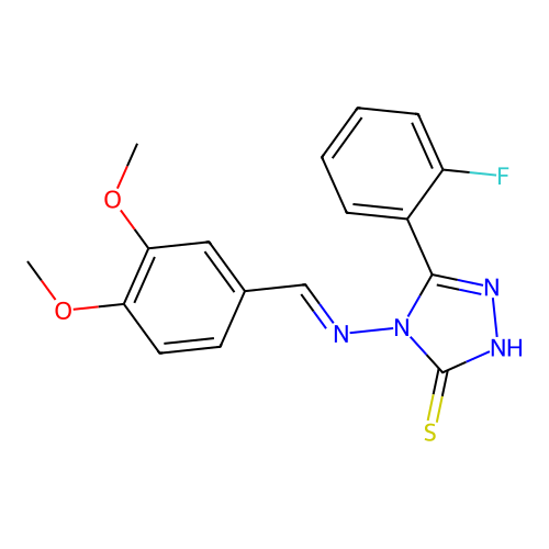 4-((3,4-Dimethoxybenzylidene)amino)5-(2-F-PH)-4H-1,2,4-triazol-3-YL hydrosulfide structure