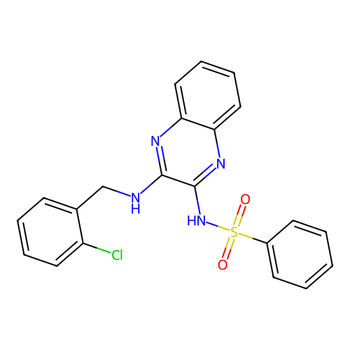 N-[(2Z)-3-[(2-chlorobenzyl)amino]quinoxalin-2(1H)-ylidene]benzenesulfonamide structure