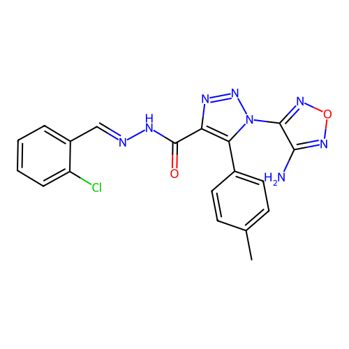 (E)-1-(4-amino-1,2,5-oxadiazol-3-yl)-N'-(2-chlorobenzylidene)-5-(p-tolyl)-1H-1,2,3-triazole-4-carbohydrazide structure