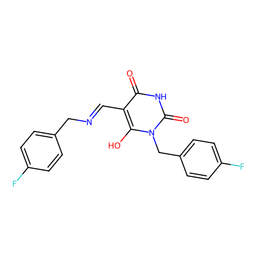 1-[(4-fluorophenyl)methyl]-5-[[(4-fluorophenyl)methylamino]methylidene]-1,3-diazinane-2,4,6-trione structure