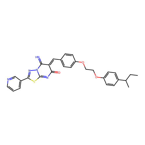 (6Z)-6-(4-{2-[4-(butan-2-yl)phenoxy]ethoxy}benzylidene)-5-imino-2-(pyridin-3-yl)-5,6-dihydro-7H-[1,3,4]thiadiazolo[3,2-a]pyrimidin-7-one structure