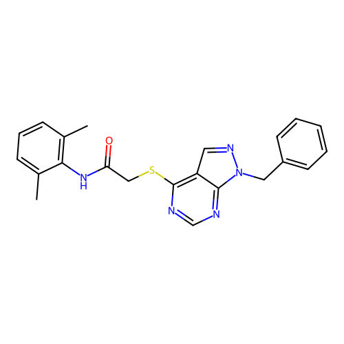 2-((1-benzyl-1H-pyrazolo[3,4-d]pyrimidin-4-yl)thio)-N-(2,6-dimethylphenyl)acetamide structure