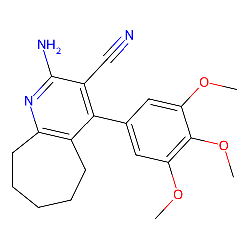 2-amino-4-(3,4,5-trimethoxyphenyl)-6,7,8,9-tetrahydro-5H-cyclohepta[b]pyridine-3-carbonitrile structure