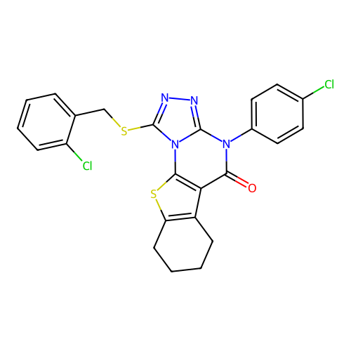 1-((2-chlorobenzyl)thio)-4-(4-chlorophenyl)-6,7,8,9-tetrahydrobenzo[4,5]thieno[3,2-e][1,2,4]triazolo[4,3-a]pyrimidin-5(4H)-one structure