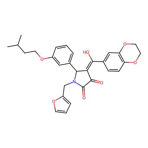 (4E)-4-[2,3-dihydro-1,4-benzodioxin-6-yl(hydroxy)methylidene]-1-(furan-2-ylmethyl)-5-[3-(3-methylbutoxy)phenyl]pyrrolidine-2,3-dione structure