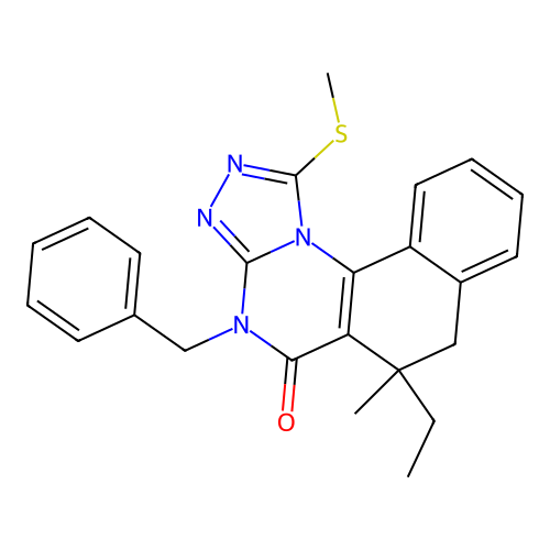 4-benzyl-6-ethyl-6-methyl-1-(methylsulfanyl)-6,7-dihydrobenzo[h][1,2,4]triazolo[4,3-a]quinazolin-5(4H)-one structure
