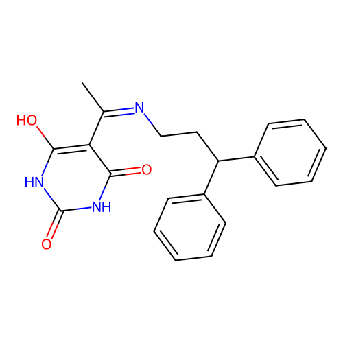5-[1-(3,3-diphenylpropylamino)ethylidene]-1,3-diazinane-2,4,6-trione structure