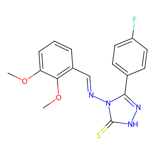 (E)-4-((2,3-dimethoxybenzylidene)amino)-5-(4-fluorophenyl)-4H-1,2,4-triazole-3-thiol structure