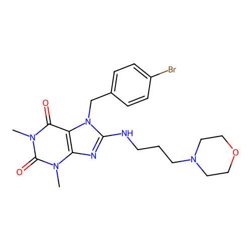 7-[(4-bromophenyl)methyl]-1,3-dimethyl-8-(3-morpholin-4-ylpropylamino)purine-2,6-dione structure