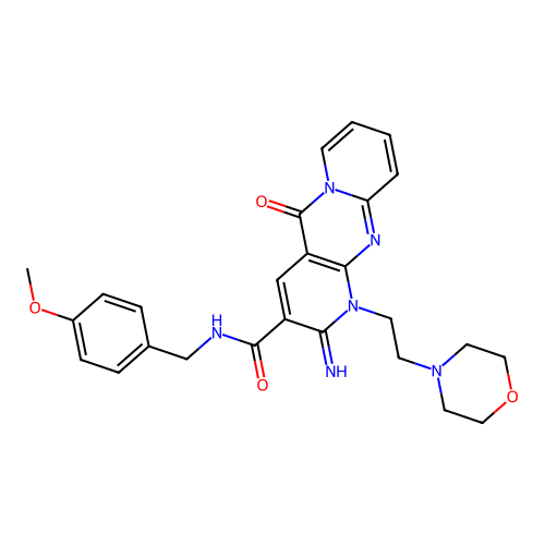 2-imino-N-(4-methoxybenzyl)-1-[2-(morpholin-4-yl)ethyl]-5-oxo-1,5-dihydro-2H-dipyrido[1,2-a:2',3'-d]pyrimidine-3-carboxamide structure