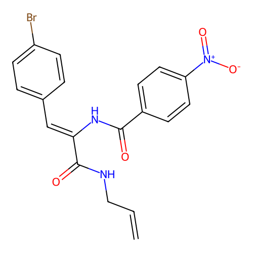 N-[2-(4-bromophenyl)-1-(prop-2-enylcarbamoyl)ethenyl]-4-nitro-benzamide structure