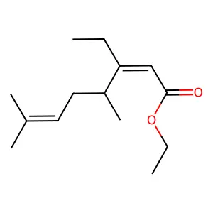 Ethyl 3-ethyl-4,7-dimethyl-2,6-octadienoate structure