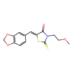5-Benzo[1,3]dioxol-5-ylmethylene-3-(2-methoxy-ethyl)-2-thioxo-thiazolidin-4-one structure