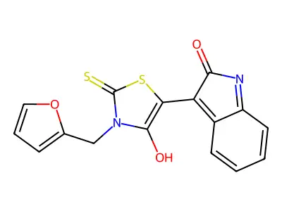 (Z)-3-(furan-2-ylmethyl)-5-(2-oxoindolin-3-ylidene)-2-thioxothiazolidin-4-one structure
