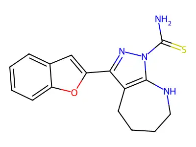 10-benzofuran-2-yl-6,8,9-triazabicyclo[5.3.0]deca-6,10-diene-8-carbothioamide structure