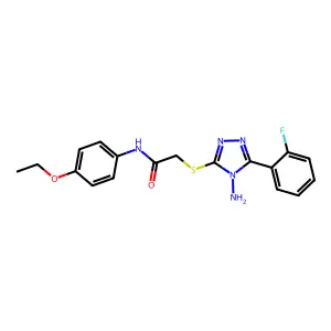 2-[4-amino-5-(2-fluorophenyl)(1,2,4-triazol-3-ylthio)]-N-(4-ethoxyphenyl)aceta mide structure