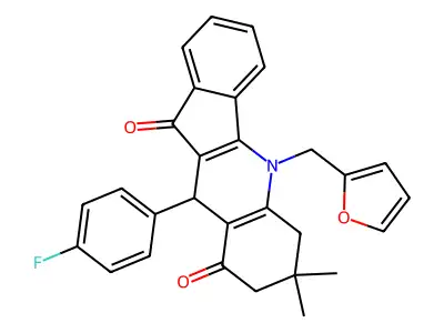 10-(4-fluorophenyl)-5-(2-furylmethyl)-7,7-dimethyl-6,7,8,10-tetrahydro-5H-indeno[1,2-b]quinoline-9,11-dione structure