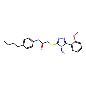 2-((4-amino-5-(2-methoxyphenyl)-4H-1,2,4-triazol-3-yl)thio)-N-(4-butylphenyl)acetamide structure