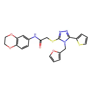 N-(2,3-dihydro-1,4-benzodioxin-6-yl)-2-[[4-(furan-2-ylmethyl)-5-thiophen-2-yl-1,2,4-triazol-3-yl]sulfanyl]acetamide structure