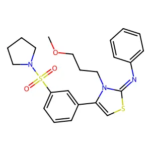 N-[(2Z)-3-(3-methoxypropyl)-4-[3-(pyrrolidin-1-ylsulfonyl)phenyl]-1,3-thiazol-2(3H)-ylidene]aniline structure