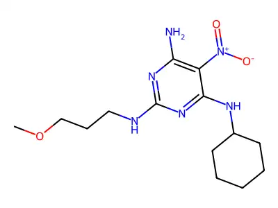 N4-cyclohexyl-N2-(3-methoxypropyl)-5-nitropyrimidine-2,4,6-triamine structure