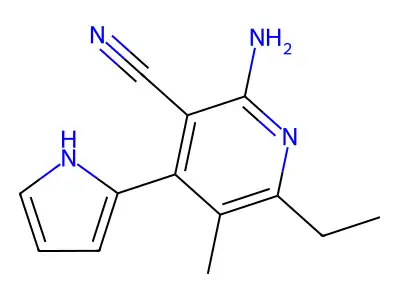 2-amino-6-ethyl-5-methyl-4-(1H-pyrrol-2-yl)pyridine-3-carbonitrile structure
