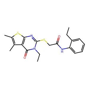 2-((3-Ethyl-5,6-dimethyl-4-oxo-3,4-dihydrothieno[2,3-d]pyrimidin-2-yl)thio)-N-(2-ethylphenyl)acetamide structure