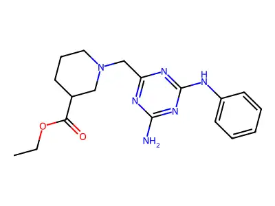 Ethyl 1-[(4-amino-6-anilino-1,3,5-triazin-2-yl)methyl]-3-piperidinecarboxylate structure