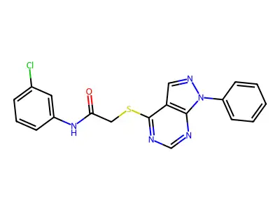 N-(3-chlorophenyl)-2-((1-phenyl-1H-pyrazolo[3,4-d]pyrimidin-4-yl)thio)acetamide structure