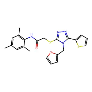 2-{[4-(furan-2-ylmethyl)-5-(thiophen-2-yl)-4H-1,2,4-triazol-3-yl]sulfanyl}-N-(2,4,6-trimethylphenyl)acetamide structure