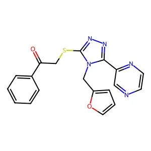 2-{[4-(furan-2-ylmethyl)-5-(pyrazin-2-yl)-4H-1,2,4-triazol-3-yl]sulfanyl}-1-phenylethanone structure