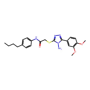 2-[4-amino-5-(3,4-dimethoxyphenyl)(1,2,4-triazol-3-ylthio)]-N-(4-butylphenyl)a cetamide structure