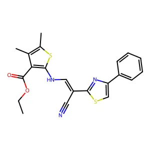 (Z)-ethyl 2-((2-cyano-2-(4-phenylthiazol-2-yl)vinyl)amino)-4,5-dimethylthiophene-3-carboxylate structure
