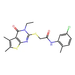 N-(5-Chloro-2-methylphenyl)-2-((3-ethyl-5,6-dimethyl-4-oxo-3,4-dihydrothieno[2,3-d]pyrimidin-2-yl)thio)acetamide structure