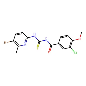 N-[(5-bromo-6-methylpyridin-2-yl)carbamothioyl]-3-chloro-4-methoxybenzamide structure