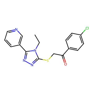 1-(4-chlorophenyl)-2-(4-ethyl-5-(pyridin-3-yl)-4H-1,2,4-triazol-3-ylthio)ethanone structure
