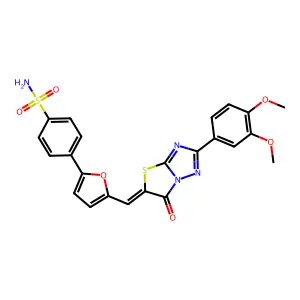 4-(5-{(Z)-[2-(3,4-dimethoxyphenyl)-6-oxo[1,3]thiazolo[3,2-b][1,2,4]triazol-5(6H)-ylidene]methyl}furan-2-yl)benzenesulfonamide structure
