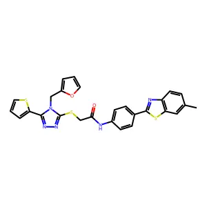 2-{[4-(furan-2-ylmethyl)-5-(thiophen-2-yl)-4H-1,2,4-triazol-3-yl]sulfanyl}-N-[4-(6-methyl-1,3-benzothiazol-2-yl)phenyl]acetamide structure