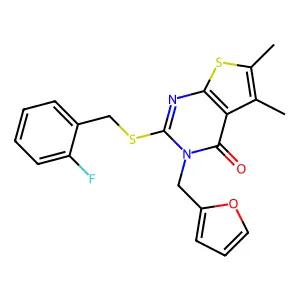 2-[(2-fluorobenzyl)sulfanyl]-3-(furan-2-ylmethyl)-5,6-dimethylthieno[2,3-d]pyrimidin-4(3H)-one structure