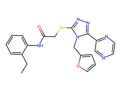 N-(2-ethylphenyl)-2-{[4-(furan-2-ylmethyl)-5-(pyrazin-2-yl)-4H-1,2,4-triazol-3-yl]sulfanyl}acetamide structure