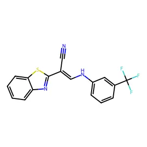 (E)-2-(benzo[d]thiazol-2-yl)-3-((3-(trifluoromethyl)phenyl)amino)acrylonitrile structure