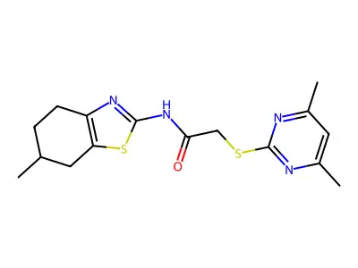 2-[(4,6-dimethyl-2-pyrimidinyl)sulfanyl]-N-(6-methyl-4,5,6,7-tetrahydro-1,3-benzothiazol-2-yl)acetamide structure