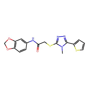 N-(1,3-benzodioxol-5-yl)-2-{[4-methyl-5-(thiophen-2-yl)-4H-1,2,4-triazol-3-yl]sulfanyl}acetamide structure